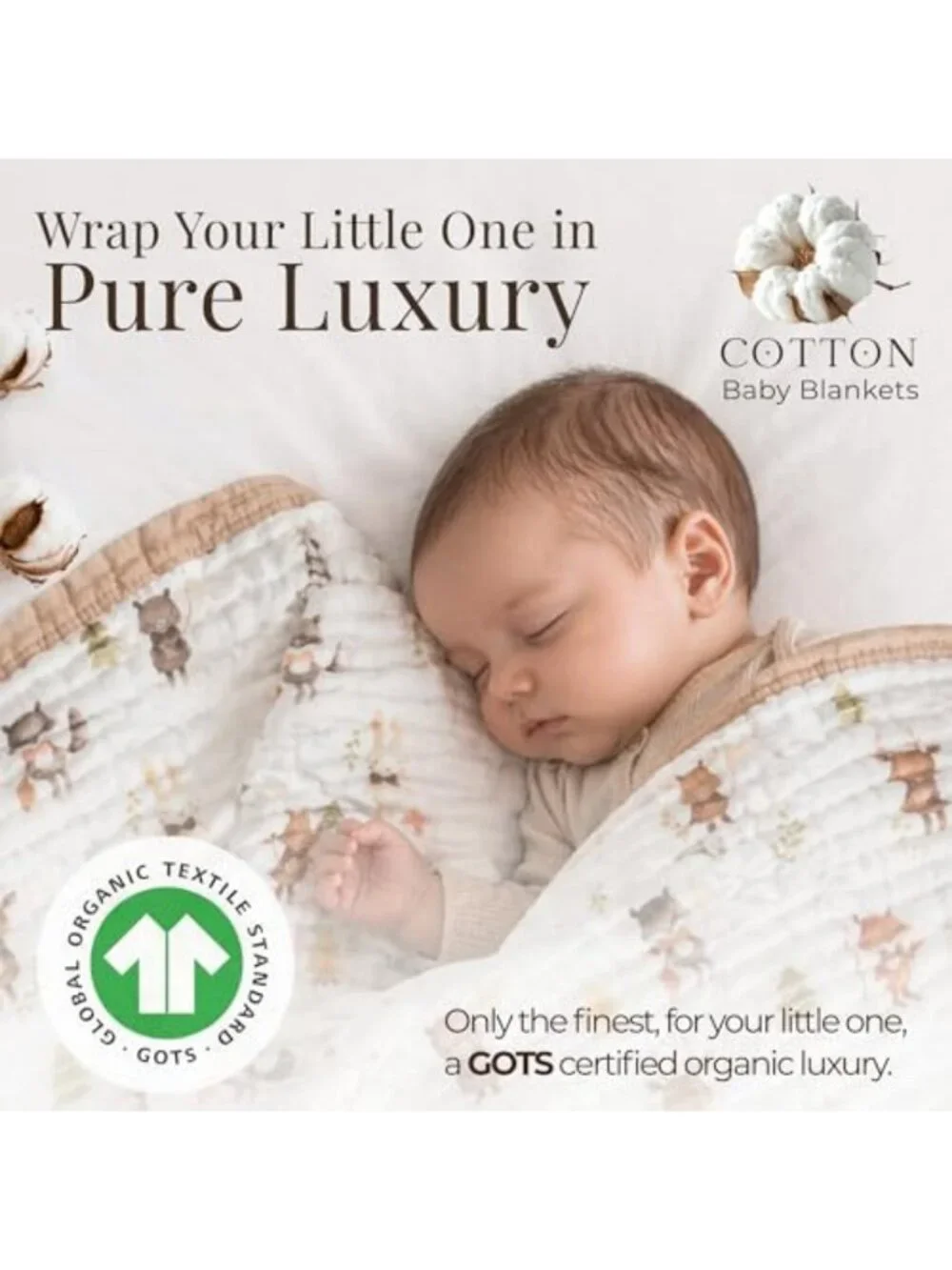 Luxurious Organic Cotton Muslin Baby Blanket - Soft Toddler Quilt for Swaddling